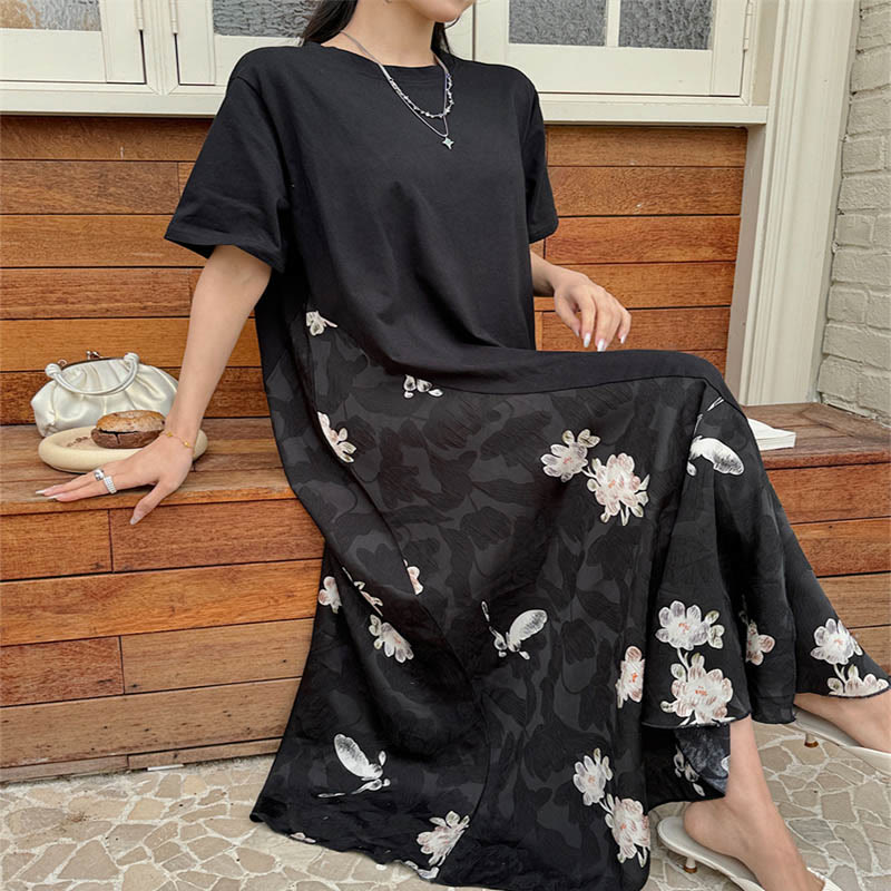 Robe mi-longue décontractée à manches courtes et motif fleuri en jacquard Buddha Stones - image 3