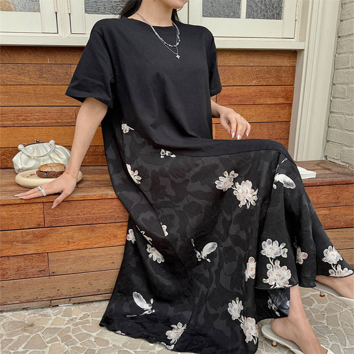 Robe mi-longue décontractée à manches courtes et motif fleuri en jacquard Buddha Stones - image 3