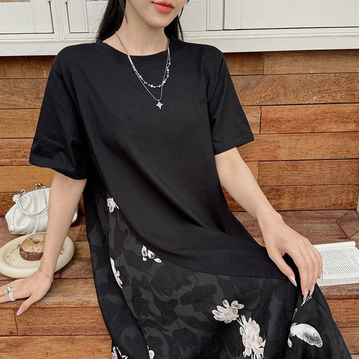 Robe mi-longue décontractée à manches courtes et motif fleuri en jacquard Buddha Stones - image 4