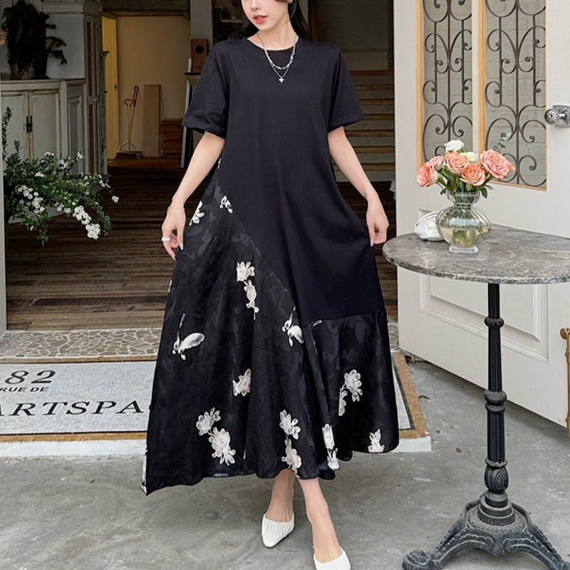 Robe mi-longue décontractée à manches courtes et motif fleuri en jacquard Buddha Stones - image 1