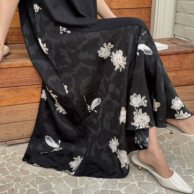 Robe mi-longue décontractée à manches courtes et motif fleuri en jacquard Buddha Stones - image 5