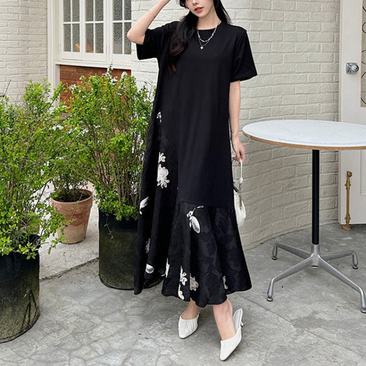 Robe mi-longue décontractée à manches courtes et motif fleuri en jacquard Buddha Stones - image 9