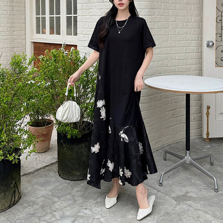 Robe mi-longue décontractée à manches courtes et motif fleuri en jacquard Buddha Stones - image 10