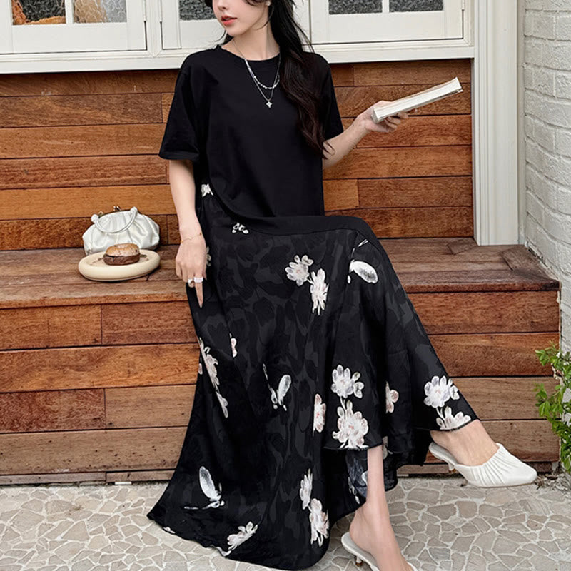 Robe mi-longue décontractée à manches courtes et motif fleuri en jacquard Buddha Stones - 3XL(Convient aux tailles US 12 ; UK/AU 16 ; EU 44) - image 0