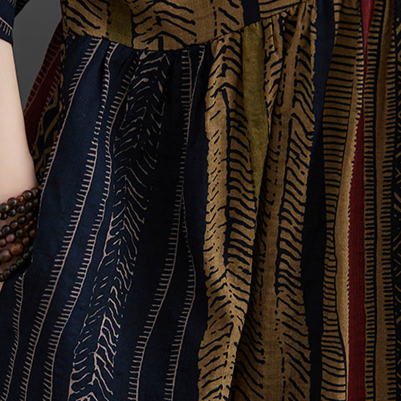 Robe mi-longue à manches courtes et poches style bohème avec Buddha Stones