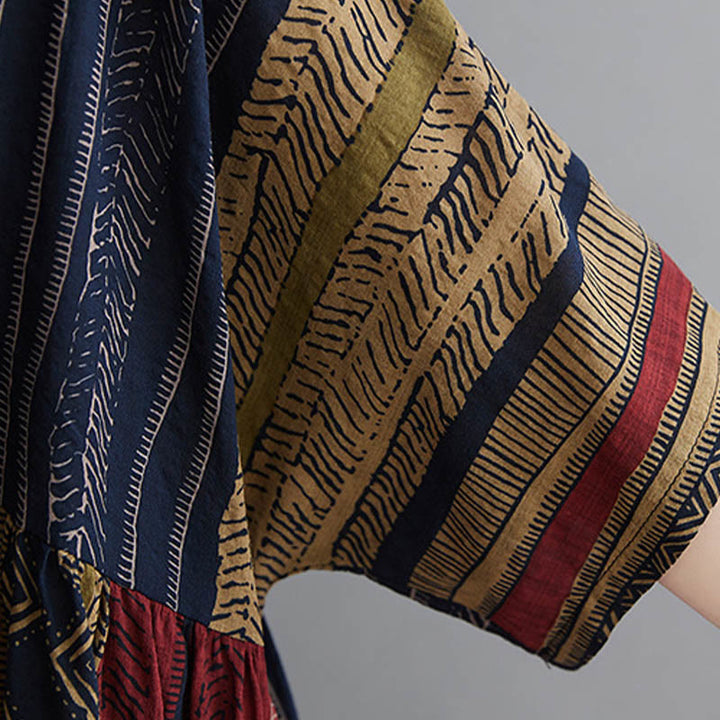 Robe mi-longue à manches courtes et poches style bohème avec Buddha Stones