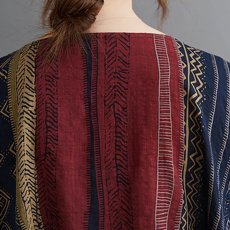 Robe mi-longue à manches courtes et poches style bohème avec Buddha Stones
