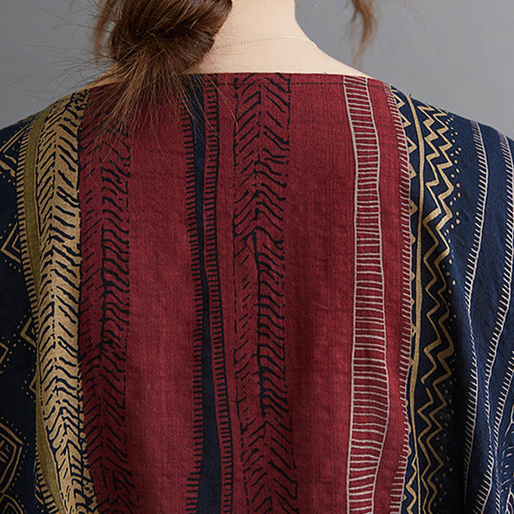 Robe mi-longue à manches courtes et poches style bohème avec Buddha Stones