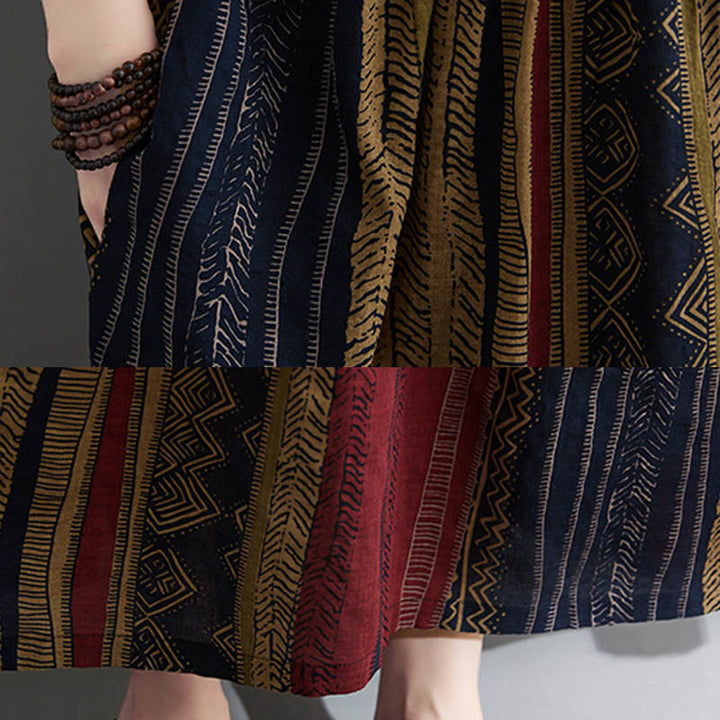 Robe mi-longue à manches courtes et poches style bohème avec Buddha Stones