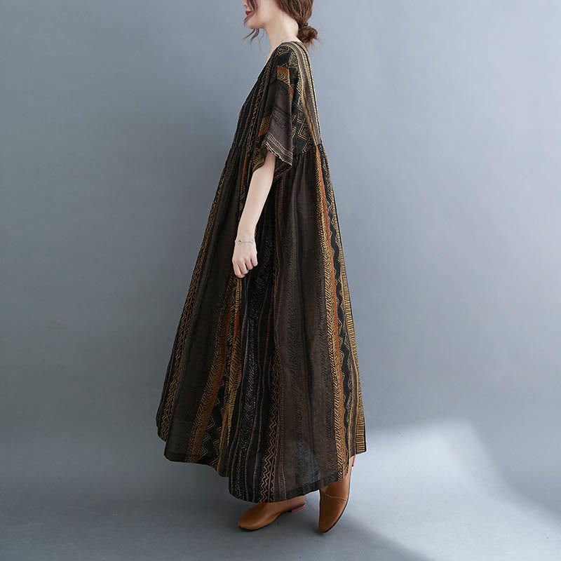 Robe mi-longue à manches courtes et poches style bohème avec Buddha Stones