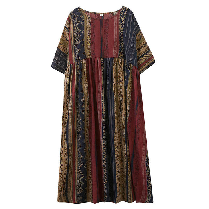 Robe mi-longue à manches courtes et poches style bohème avec Buddha Stones