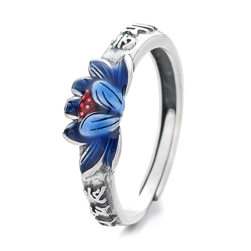 Bague de paix en relief en argent sterling 925 Buddha Stones Om Mani Padme Hum Lotus