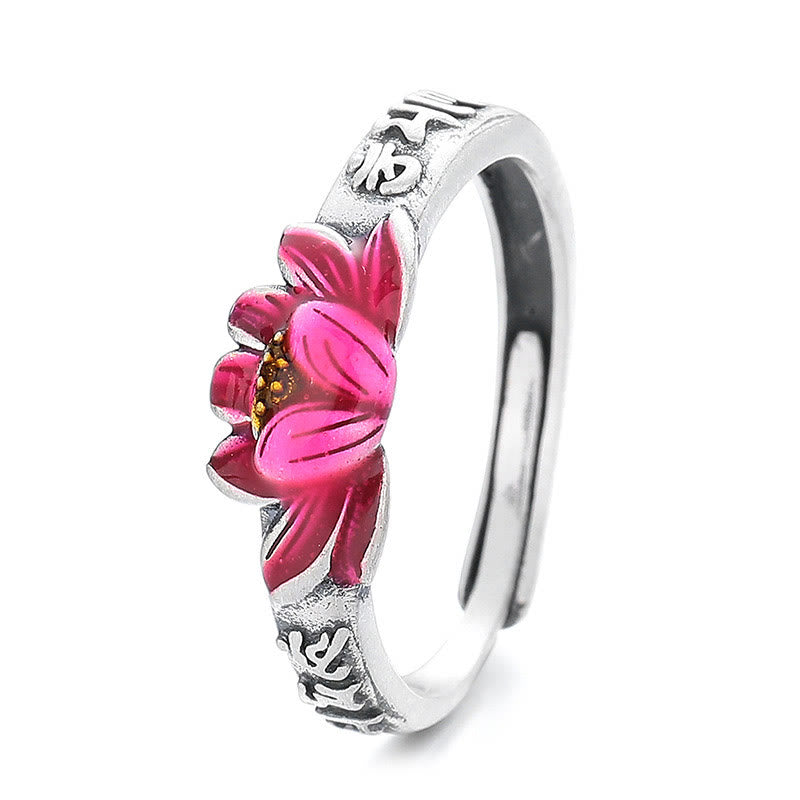 Bague de paix en relief en argent sterling 925 Buddha Stones Om Mani Padme Hum Lotus