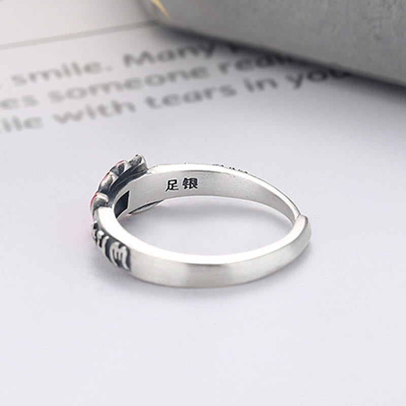 Bague de paix en relief en argent sterling 925 Buddha Stones Om Mani Padme Hum Lotus