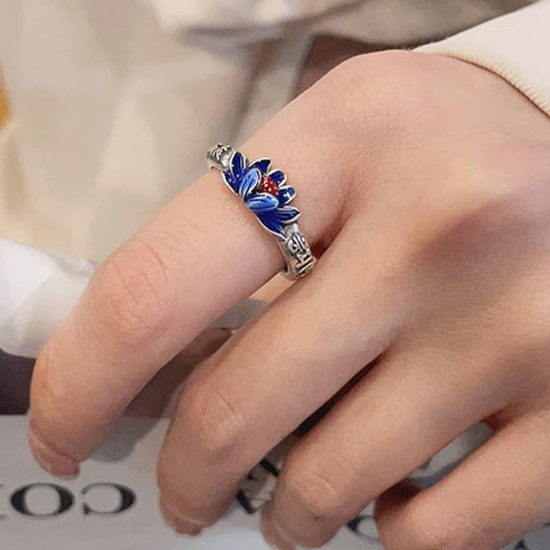 Bague de paix en relief en argent sterling 925 Buddha Stones Om Mani Padme Hum Lotus - image 3