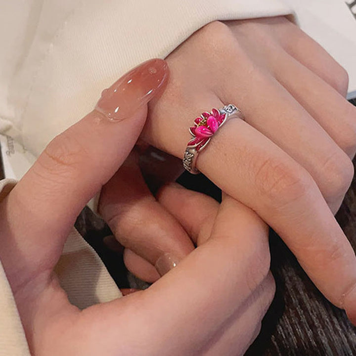 Bague de paix en relief en argent sterling 925 Buddha Stones Om Mani Padme Hum Lotus - image 11