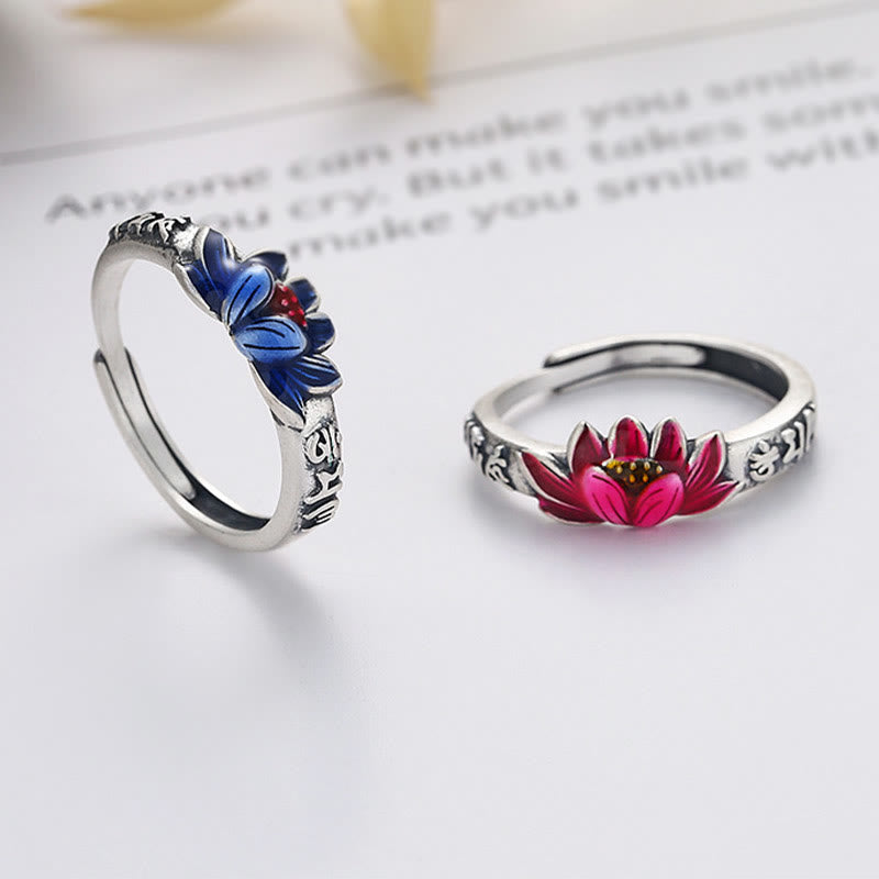 Bague de paix en relief en argent sterling 925 Buddha Stones Om Mani Padme Hum Lotus - image 0