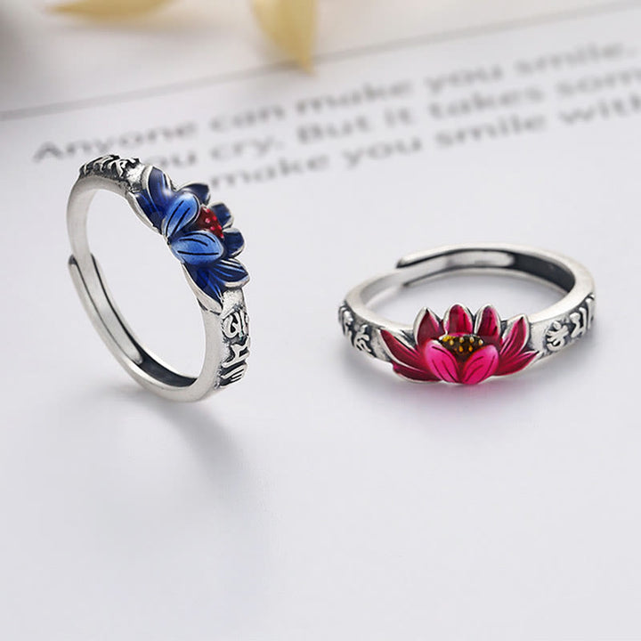 Bague de paix en relief en argent sterling 925 Buddha Stones Om Mani Padme Hum Lotus - image 0