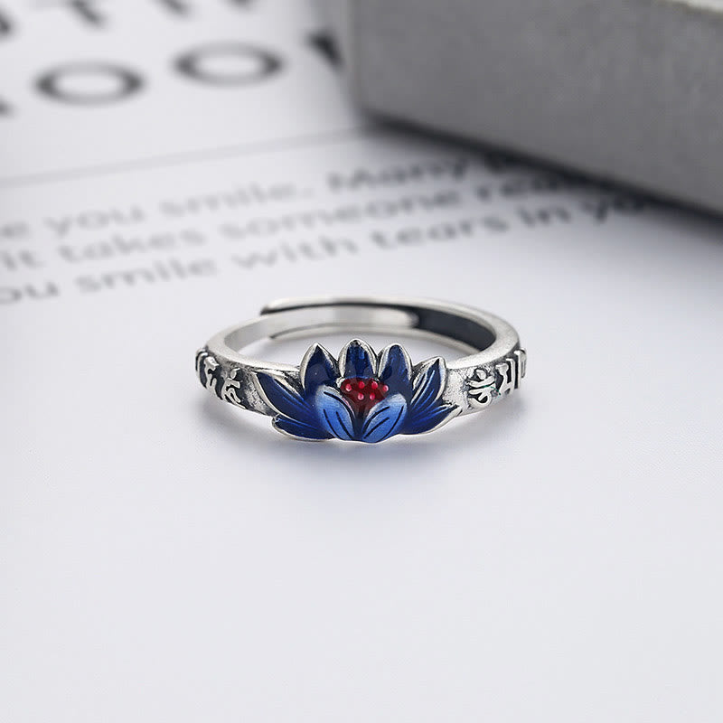 Bague de paix en relief en argent sterling 925 Buddha Stones Om Mani Padme Hum Lotus