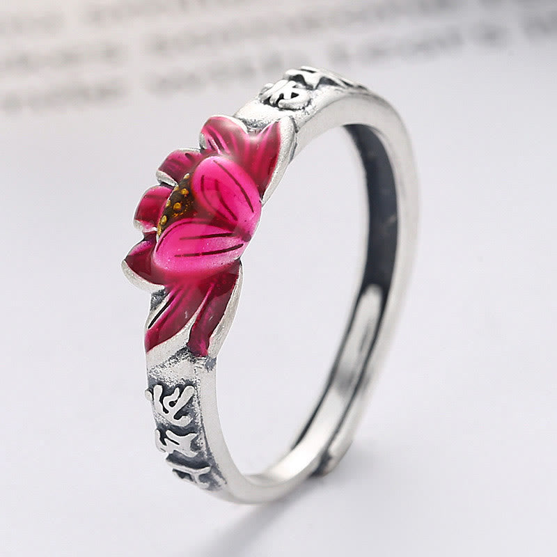 Bague de paix en relief en argent sterling 925 Buddha Stones Om Mani Padme Hum Lotus