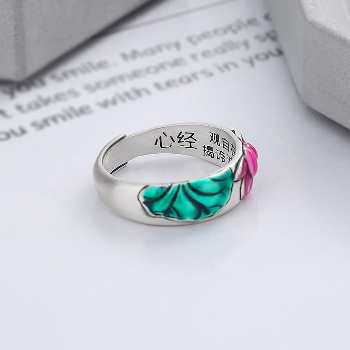 Bague d'illumination en argent sterling 925 avec Buddha Stones et fleur de lotus
