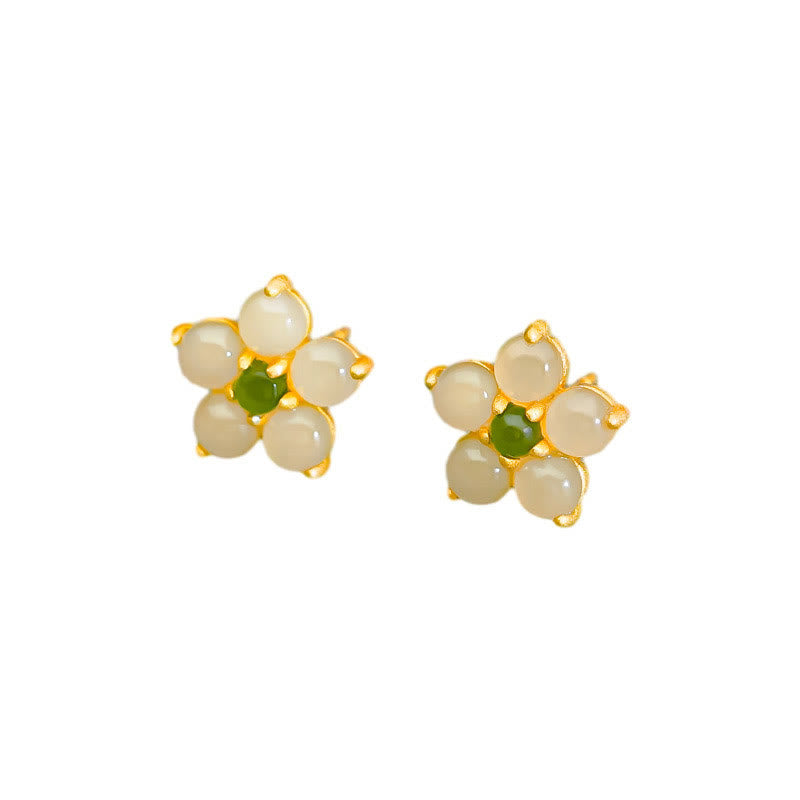 Boucles d'oreilles à tige en argent sterling 925 avec Buddha Stones et jade Hetian