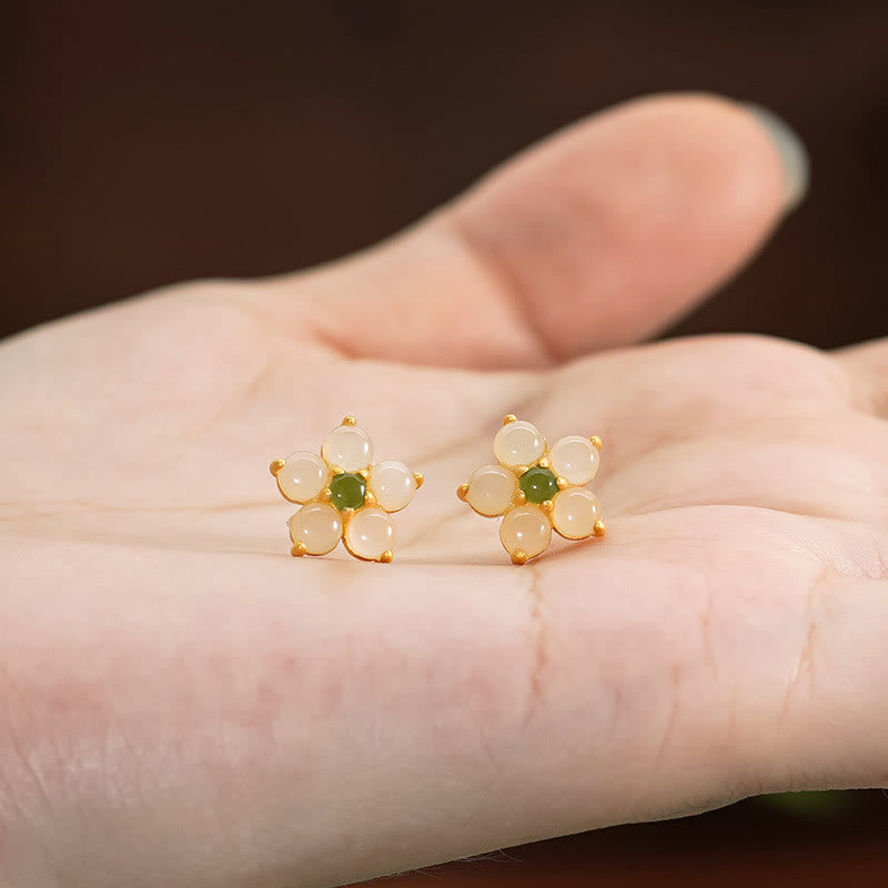 Boucles d'oreilles à tige en argent sterling 925 avec Buddha Stones et jade Hetian