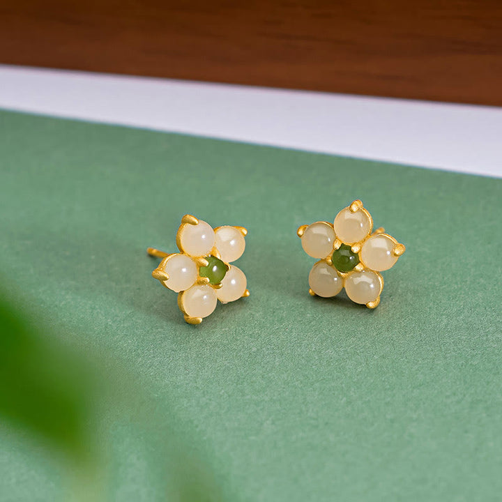 Boucles d'oreilles à tige en argent sterling 925 avec Buddha Stones et jade Hetian