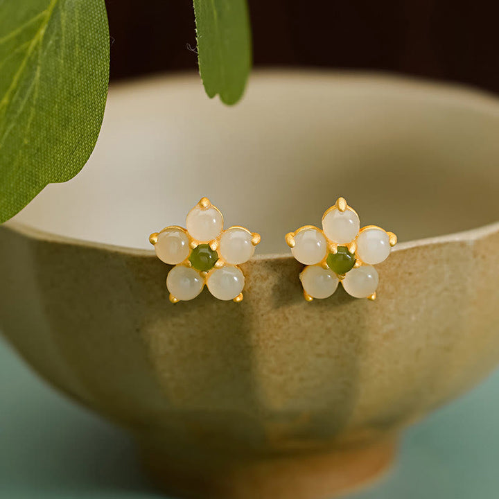 Boucles d'oreilles à tige en argent sterling 925 avec Buddha Stones et jade Hetian