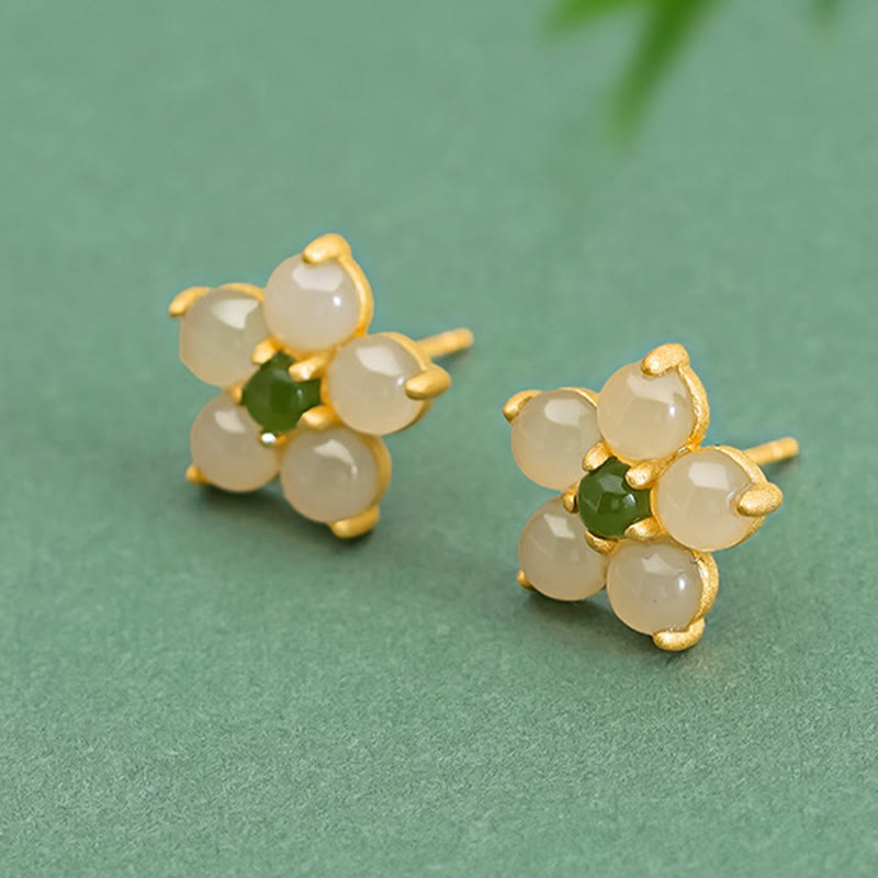 Boucles d'oreilles à tige en argent sterling 925 avec Buddha Stones et jade Hetian