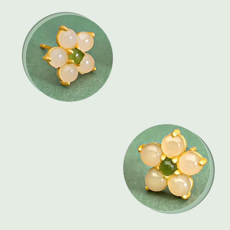Boucles d'oreilles à tige en argent sterling 925 avec Buddha Stones et jade Hetian