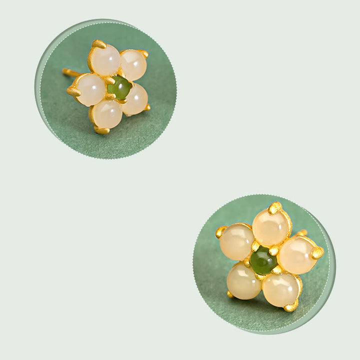 Boucles d'oreilles à tige en argent sterling 925 avec Buddha Stones et jade Hetian