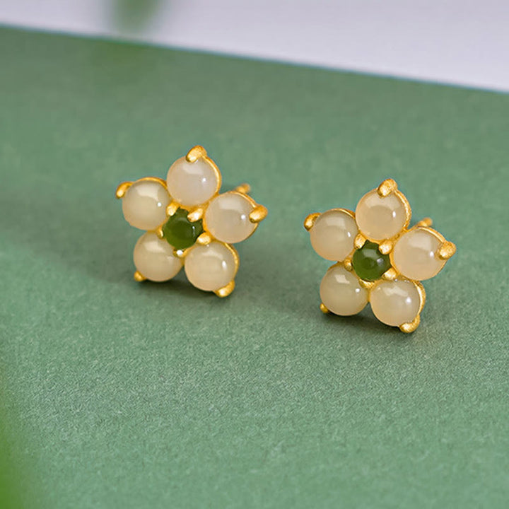 Boucles d'oreilles à tige en argent sterling 925 avec Buddha Stones et jade Hetian