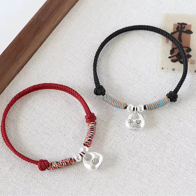 Bracelet tressé en argent sterling 925 fait main avec des Buddha Stones, symbole Fu, sécurité et bien-être