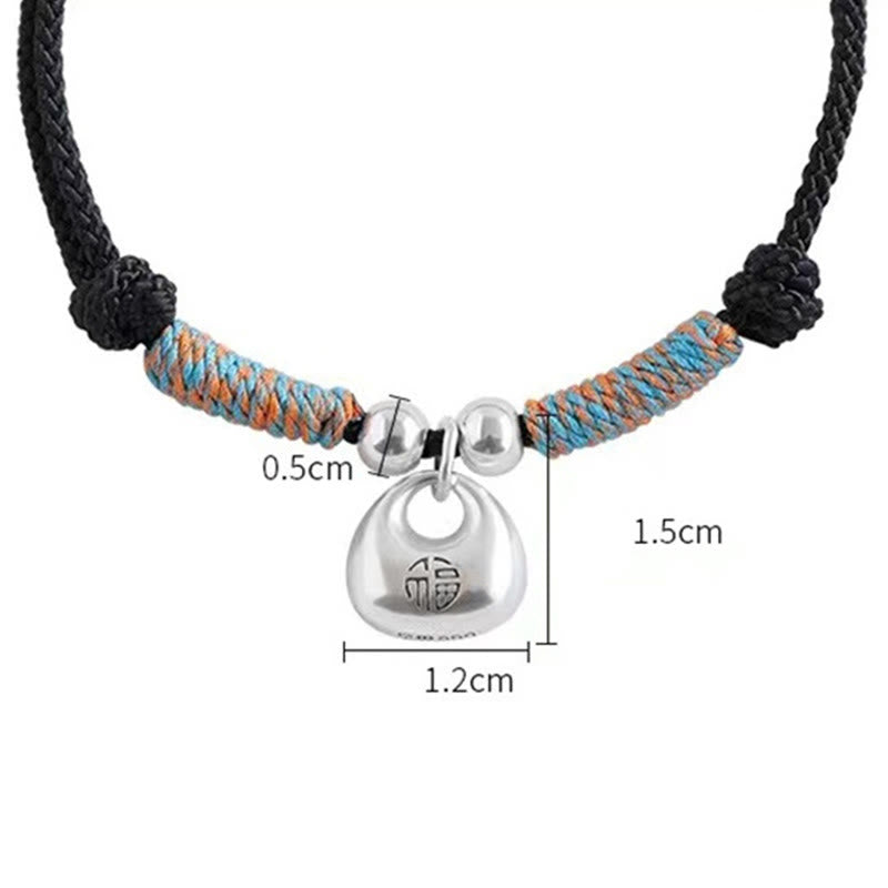Bracelet tressé en argent sterling 925 fait main avec des Buddha Stones, symbole Fu, sécurité et bien-être