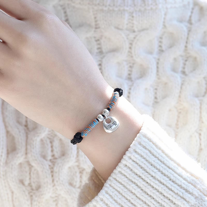 Bracelet tressé en argent sterling 925 fait main avec des Buddha Stones, symbole Fu, sécurité et bien-être