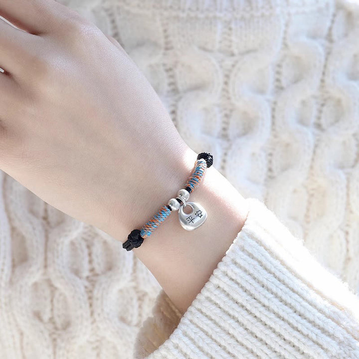 Bracelet tressé en argent sterling 925 fait main avec des Buddha Stones, symbole Fu, sécurité et bien-être