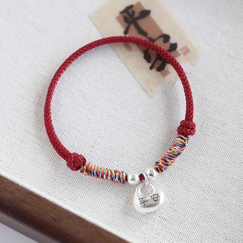 Bracelet tressé en argent sterling 925 fait main avec des Buddha Stones, symbole Fu, sécurité et bien-être