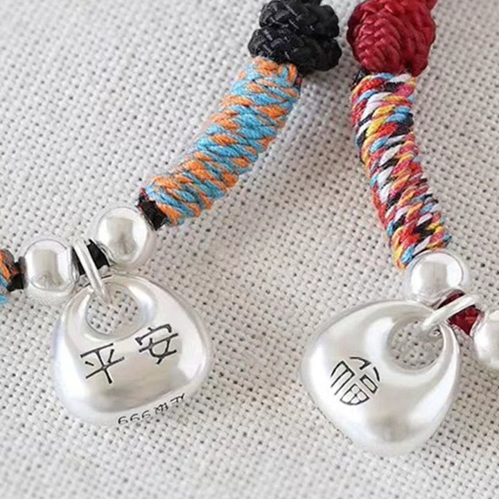 Bracelet tressé en argent sterling 925 fait main avec des Buddha Stones, symbole Fu, sécurité et bien-être