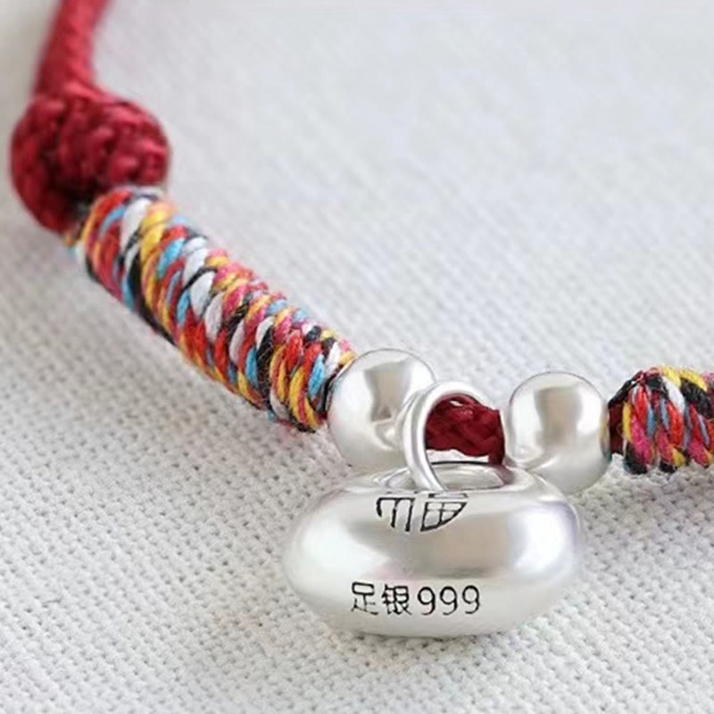 Bracelet tressé en argent sterling 925 fait main avec des Buddha Stones, symbole Fu, sécurité et bien-être