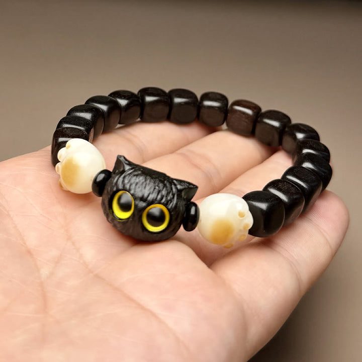 Bracelet de paix en forme de patte de chat mignon en bois d'ébène avec Buddha Stones et graines de Bodhi - image 5