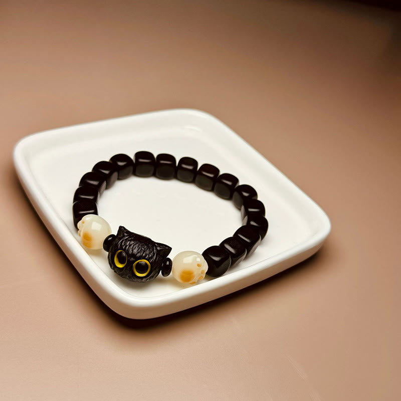 Bracelet de paix en forme de patte de chat mignon en bois d'ébène avec Buddha Stones et graines de Bodhi - image 7