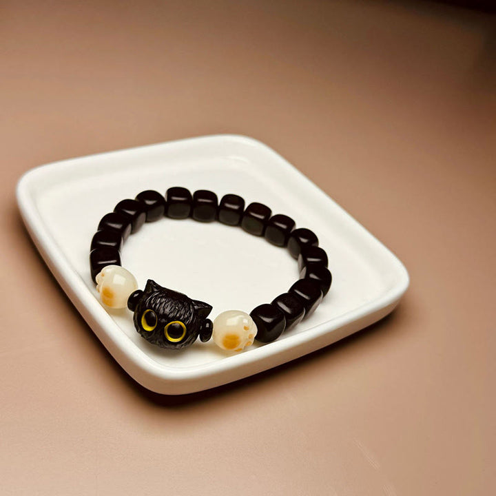 Bracelet de paix en forme de patte de chat mignon en bois d'ébène avec Buddha Stones et graines de Bodhi - image 7