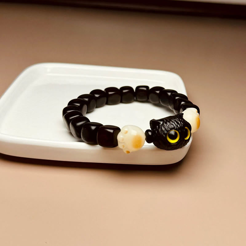 Bracelet de paix en forme de patte de chat mignon en bois d'ébène avec Buddha Stones et graines de Bodhi - image 9