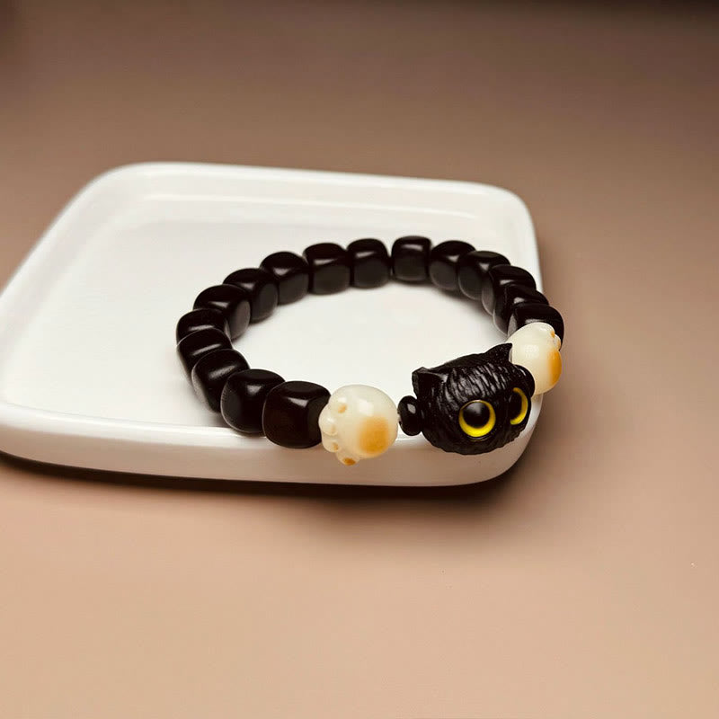 Bracelet de paix en forme de patte de chat mignon en bois d'ébène avec Buddha Stones et graines de Bodhi - image 8
