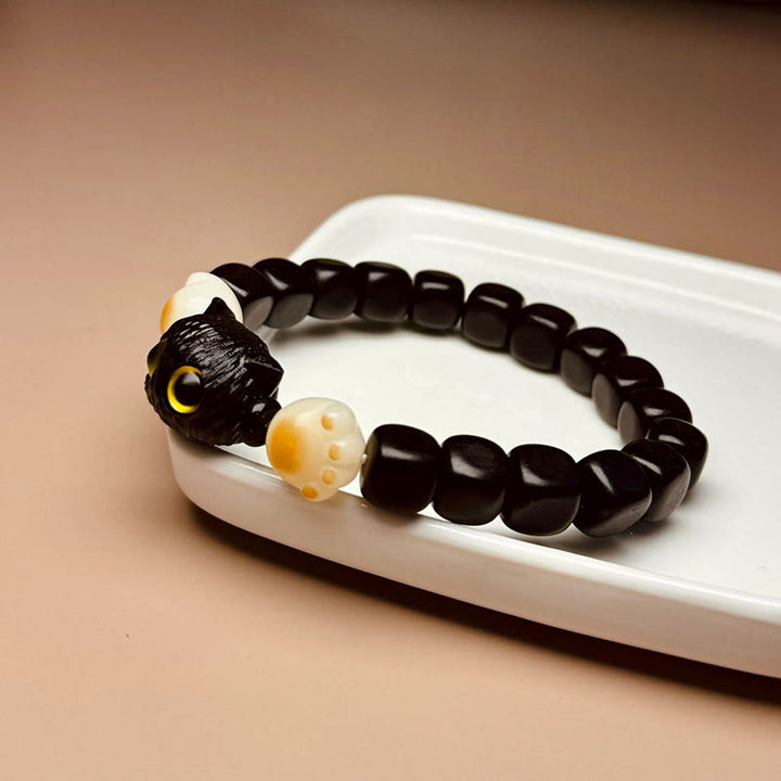 Bracelet de paix en forme de patte de chat mignon en bois d'ébène avec Buddha Stones et graines de Bodhi - image 3
