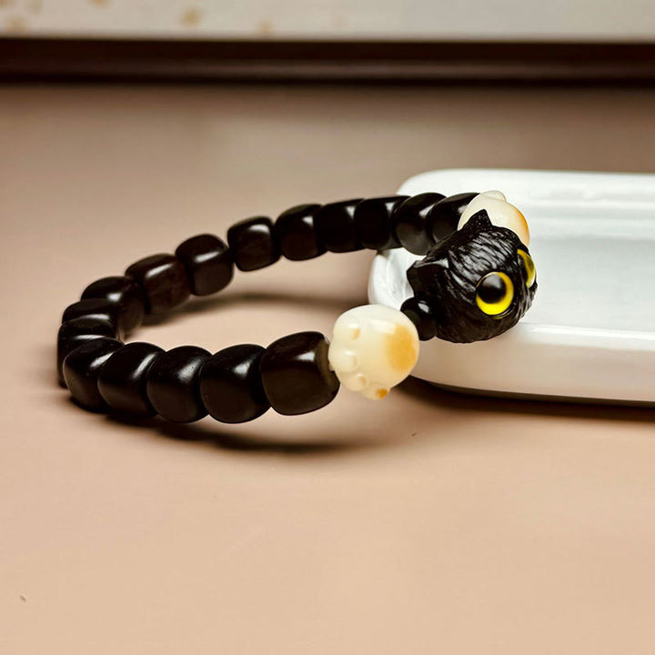 Bracelet de paix en forme de patte de chat mignon en bois d'ébène avec Buddha Stones et graines de Bodhi - image 2