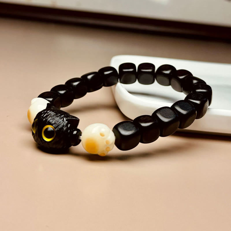 Bracelet de paix en forme de patte de chat mignon en bois d'ébène avec Buddha Stones et graines de Bodhi - image 4