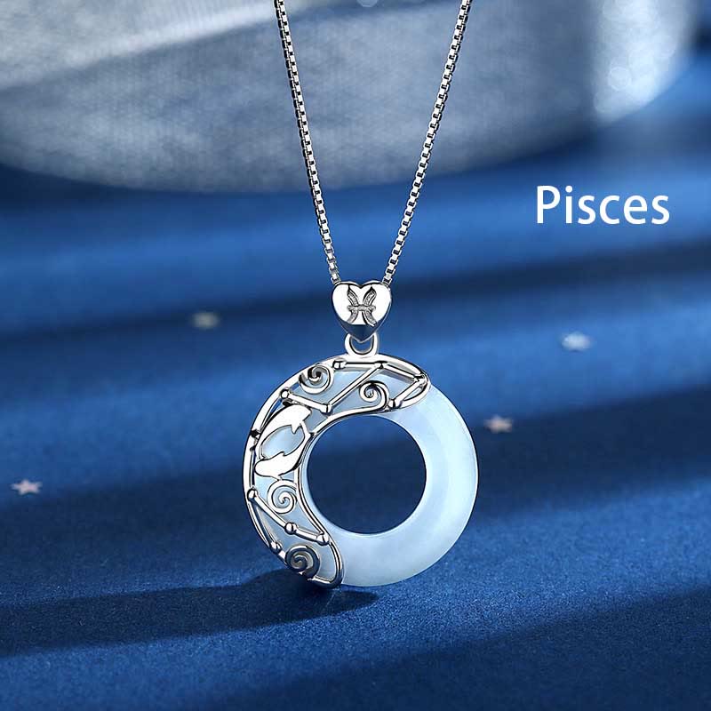 Buddha Stones pendentif œil de chat en argent sterling 925 avec 12 constellations du zodiaque