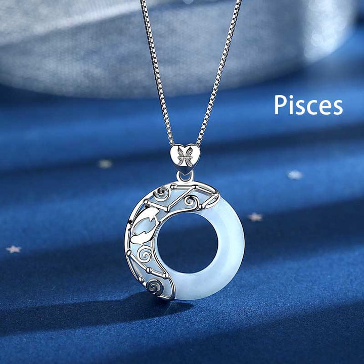 Buddha Stones pendentif œil de chat en argent sterling 925 avec 12 constellations du zodiaque